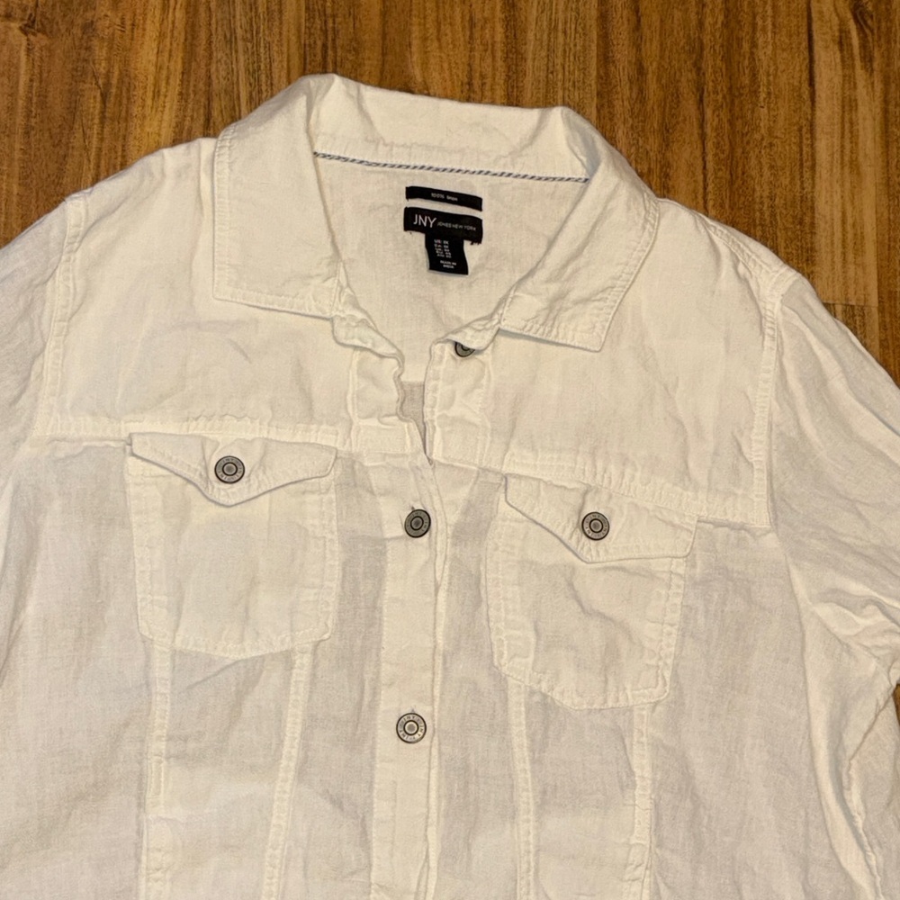 Jones New York women 1x xl 16 18 Jacket coat white linen spring summer casual - Picture 3 of 8